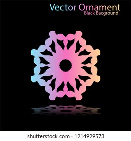 Round gradient ornament mandala on black background. Vector boho ornament mandala in green and pink colors. ornament  Mandala with floral patterns. Yoga template