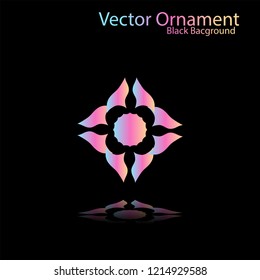 Round gradient ornament mandala on black background. Vector boho ornament mandala in green and pink colors. ornament  Mandala with floral patterns. Yoga template