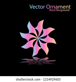 Round gradient ornament mandala on black background. Vector boho ornament mandala in green and pink colors. ornament  Mandala with floral patterns. Yoga template