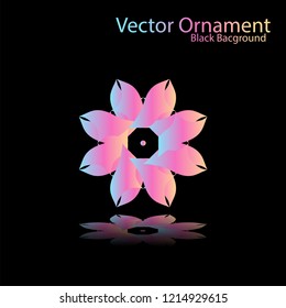 Round gradient ornament mandala on black background. Vector boho ornament mandala in green and pink colors. ornament  Mandala with floral patterns. Yoga template