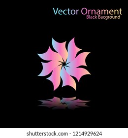 Round gradient ornament mandala on black background. Vector boho ornament mandala in green and pink colors. ornament  Mandala with floral patterns. Yoga template