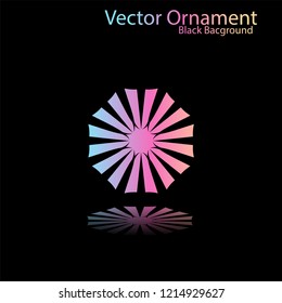 Round gradient ornament mandala on black background. Vector boho ornament mandala in green and pink colors. ornament  Mandala with floral patterns. Yoga template