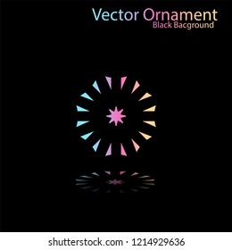 Round gradient ornament mandala on black background. Vector boho ornament mandala in green and pink colors. ornament  Mandala with floral patterns. Yoga template