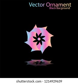 Round gradient ornament mandala on black background. Vector boho ornament mandala in green and pink colors. ornament  Mandala with floral patterns. Yoga template