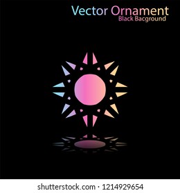 Round gradient ornament mandala on black background. Vector boho ornament mandala in green and pink colors. ornament  Mandala with floral patterns. Yoga template