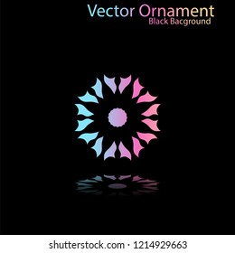 Round gradient ornament mandala on black background. Vector boho ornament mandala in green and pink colors. ornament  Mandala with floral patterns. Yoga template
