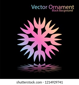 Round gradient ornament mandala on black background. Vector boho ornament mandala in green and pink colors. ornament  Mandala with floral patterns. Yoga template