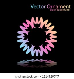Round gradient ornament mandala on black background. Vector boho ornament mandala in green and pink colors. ornament  Mandala with floral patterns. Yoga template