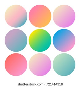 Round gradient set with modern abstract backgrounds. Colorful fluid covers for calendar, brochure, invitation, cards. Trendy soft color. Template with round gradient set for screens and mobile app