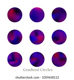 Round gradient set of vibrant colorful fluid abstract blurs design elements. Gradient colorful covers for calendars, brochures, cards. Soft and smooth color. Round gradient for mobile apps, screens.