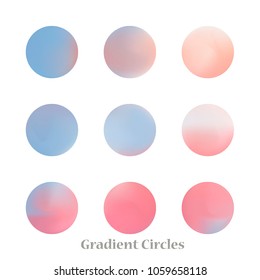 Round gradient set of vibrant colorful fluid abstract blurs design elements. Gradient colorful covers for calendars, brochures, cards. Soft and smooth color. Round gradient for mobile apps, screens.