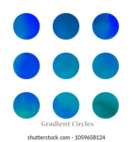 Round gradient set of vibrant colorful fluid abstract blurs design elements. Gradient colorful covers for calendars, brochures, cards. Soft and smooth color. Round gradient for mobile apps, screens.