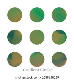 Round gradient set of vibrant colorful fluid abstract blurs design elements. Gradient colorful covers for calendars, brochures, cards. Soft and smooth color. Round gradient for mobile apps, screens.