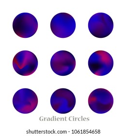 Round gradient set of vibrant colorful fluid abstract blurs design elements. Gradient colorful covers for calendars, brochures, cards. Soft and smooth color. Round gradient for mobile apps, screens.