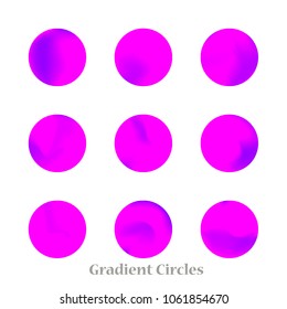 Round gradient set of vibrant colorful fluid abstract blurs design elements. Gradient colorful covers for calendars, brochures, cards. Soft and smooth color. Round gradient for mobile apps, screens.