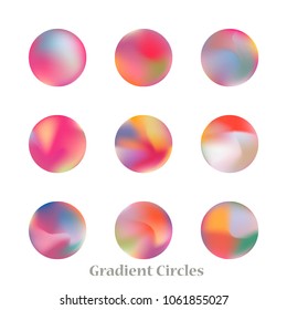 Round gradient set of vibrant colorful fluid abstract blurs design elements. Gradient colorful covers for calendars, brochures, cards. Soft and smooth color. Round gradient for mobile apps, screens.