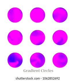 Round gradient set of vibrant colorful fluid abstract blurs design elements. Gradient colorful covers for calendars, brochures, cards. Soft and smooth color. Round gradient for mobile apps, screens.