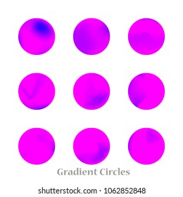 Round gradient set of vibrant colorful fluid abstract blurs design elements. Gradient colorful covers for calendars, brochures, cards. Soft and smooth color. Round gradient for mobile apps, screens.