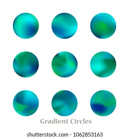 Round gradient set of vibrant colorful fluid abstract blurs design elements. Gradient colorful covers for calendars, brochures, cards. Soft and smooth color. Round gradient for mobile apps, screens.