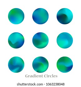 Round gradient set of vibrant colorful fluid abstract blurs design elements. Gradient colorful covers for calendars, brochures, cards. Soft and smooth color. Round gradient for mobile apps, screens.