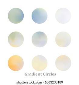 Round gradient set of vibrant colorful fluid abstract blurs design elements. Gradient colorful covers for calendars, brochures, cards. Soft and smooth color. Round gradient for mobile apps, screens.