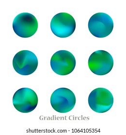 Round gradient set of vibrant colorful fluid abstract blurs design elements. Gradient colorful covers for calendars, brochures, cards. Soft and smooth color. Round gradient for mobile apps, screens.