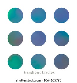 Round gradient set of vibrant colorful fluid abstract blurs design elements. Gradient colorful covers for calendars, brochures, cards. Soft and smooth color. Round gradient for mobile apps, screens.