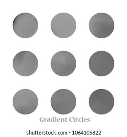 Round gradient set of vibrant colorful fluid abstract blurs design elements. Gradient colorful covers for calendars, brochures, cards. Soft and smooth color. Round gradient for mobile apps, screens.