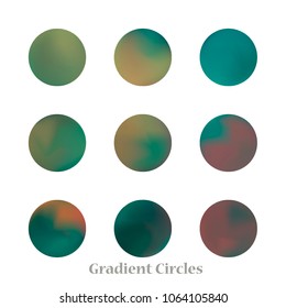 Round gradient set of vibrant colorful fluid abstract blurs design elements. Gradient colorful covers for calendars, brochures, cards. Soft and smooth color. Round gradient for mobile apps, screens.