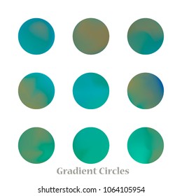 Round gradient set of vibrant colorful fluid abstract blurs design elements. Gradient colorful covers for calendars, brochures, cards. Soft and smooth color. Round gradient for mobile apps, screens.