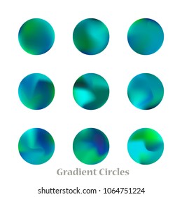 Round gradient set of vibrant colorful fluid abstract blurs design elements. Gradient colorful covers for calendars, brochures, cards. Soft and smooth color. Round gradient for mobile apps, screens.