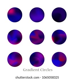 Round gradient set of vibrant colorful fluid abstract blurs design elements. Gradient colorful covers for calendars, brochures, cards. Soft and smooth color. Round gradient for mobile apps, screens.