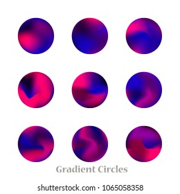 Round gradient set of vibrant colorful fluid abstract blurs design elements. Gradient colorful covers for calendars, brochures, cards. Soft and smooth color. Round gradient for mobile apps, screens.