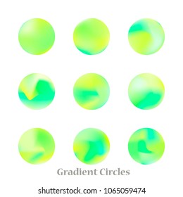 Round gradient set of vibrant colorful fluid abstract blurs design elements. Gradient colorful covers for calendars, brochures, cards. Soft and smooth color. Round gradient for mobile apps, screens.