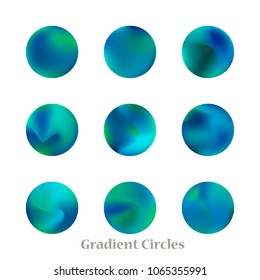 Round gradient set of vibrant colorful fluid abstract blurs design elements. Gradient colorful covers for calendars, brochures, cards. Soft and smooth color. Round gradient for mobile apps, screens.