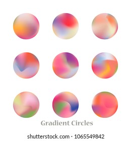Round gradient set of vibrant colorful fluid abstract blurs design elements. Gradient colorful covers for calendars, brochures, cards. Soft and smooth color. Round gradient for mobile apps, screens.