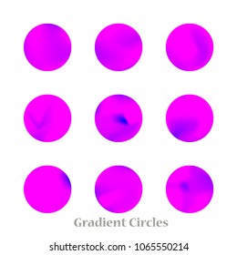 Round gradient set of vibrant colorful fluid abstract blurs design elements. Gradient colorful covers for calendars, brochures, cards. Soft and smooth color. Round gradient for mobile apps, screens.