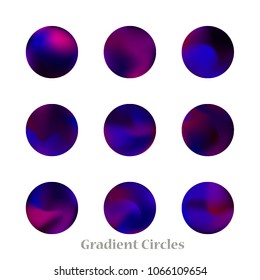 Round gradient set of vibrant colorful fluid abstract blurs design elements. Gradient colorful covers for calendars, brochures, cards. Soft and smooth color. Round gradient for mobile apps, screens.