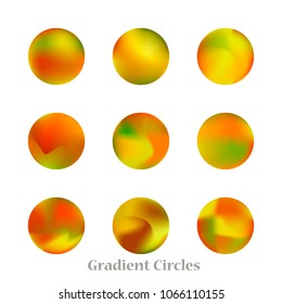 Round gradient set of vibrant colorful fluid abstract blurs design elements. Gradient colorful covers for calendars, brochures, cards. Soft and smooth color. Round gradient for mobile apps, screens.