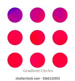 Round gradient set of vibrant colorful fluid abstract blurs design elements. Gradient colorful covers for calendars, brochures, cards. Soft and smooth color. Round gradient for mobile apps, screens.