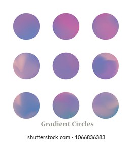 Round gradient set of vibrant colorful fluid abstract blurs design elements. Gradient colorful covers for calendars, brochures, cards. Soft and smooth color. Round gradient for mobile apps, screens.