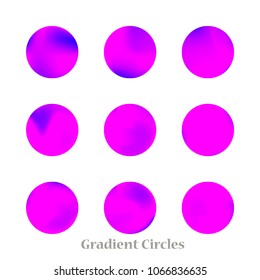 Round gradient set of vibrant colorful fluid abstract blurs design elements. Gradient colorful covers for calendars, brochures, cards. Soft and smooth color. Round gradient for mobile apps, screens.