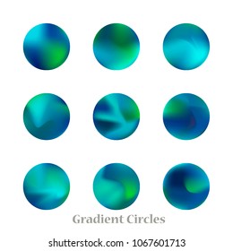 Round gradient set of vibrant colorful fluid abstract blurs design elements. Gradient colorful covers for calendars, brochures, cards. Soft and smooth color. Round gradient for mobile apps, screens.