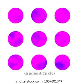 Round gradient set of vibrant colorful fluid abstract blurs design elements. Gradient colorful covers for calendars, brochures, cards. Soft and smooth color. Round gradient for mobile apps, screens.
