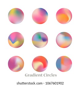 Round gradient set of vibrant colorful fluid abstract blurs design elements. Gradient colorful covers for calendars, brochures, cards. Soft and smooth color. Round gradient for mobile apps, screens.