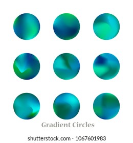 Round gradient set of vibrant colorful fluid abstract blurs design elements. Gradient colorful covers for calendars, brochures, cards. Soft and smooth color. Round gradient for mobile apps, screens.