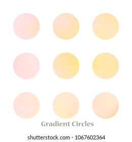 Round gradient set of vibrant colorful fluid abstract blurs design elements. Gradient colorful covers for calendars, brochures, cards. Soft and smooth color. Round gradient for mobile apps, screens.