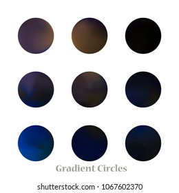 Round gradient set of vibrant colorful fluid abstract blurs design elements. Gradient colorful covers for calendars, brochures, cards. Soft and smooth color. Round gradient for mobile apps, screens.