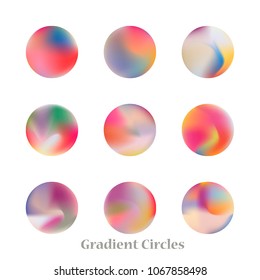 Round gradient set of vibrant colorful fluid abstract blurs design elements. Gradient colorful covers for calendars, brochures, cards. Soft and smooth color. Round gradient for mobile apps, screens.