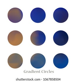 Round gradient set of vibrant colorful fluid abstract blurs design elements. Gradient colorful covers for calendars, brochures, cards. Soft and smooth color. Round gradient for mobile apps, screens.